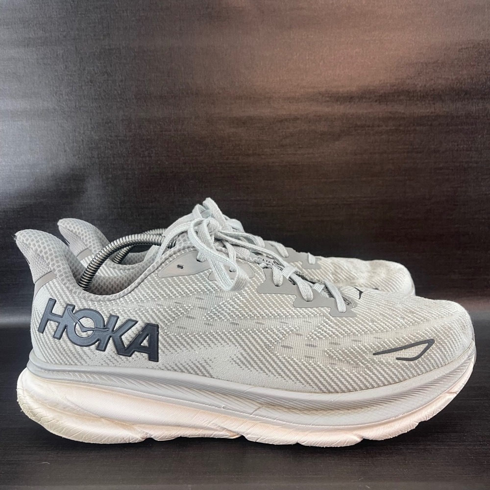 Hoka One Clifton 9 Mens Sz 15D Grey Black Comfort Walking Running Shoes 1127895